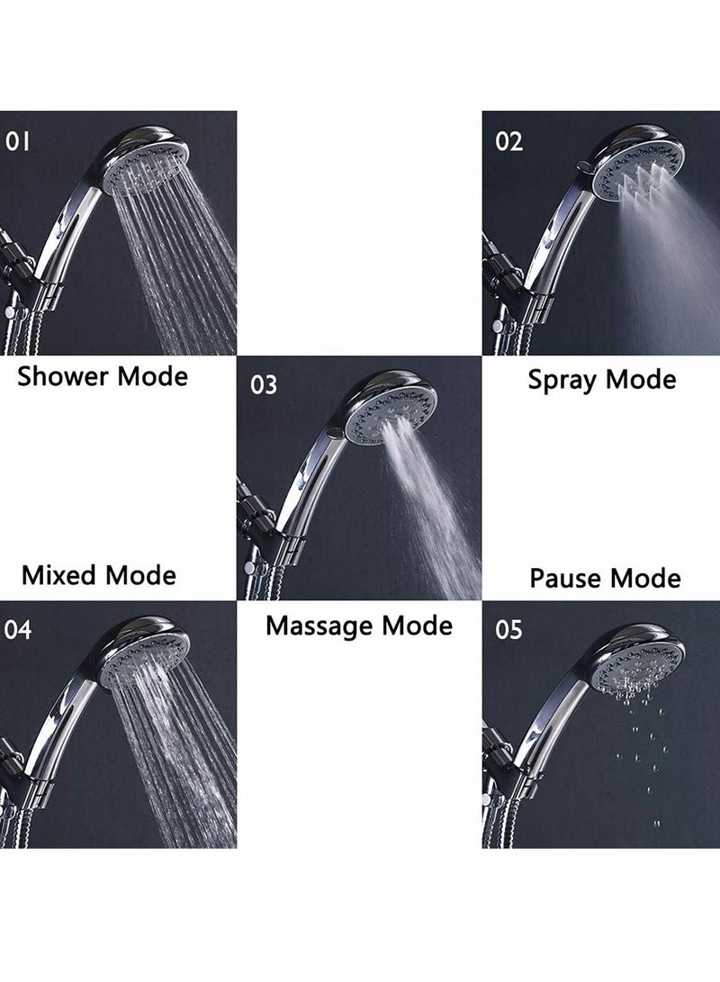 KASTWAVE Handheld Shower Head, 5 Settings High Pressure Powerful Water Spray Shower Head with Stainless Hose and Adjustable Mount - Ideal Against Low Pressure Water Flow  - Image 4