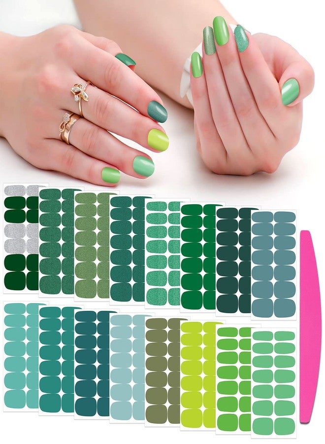 SILPECWEE Green Nail Wraps Spring Nail Polish Strips for Women Solid Color Self Adhesive Nail Polish Stickers Gel Nail Strips Fingernail Manicure Sticker with 1pc Nail File (16 Sheets) - Image 1