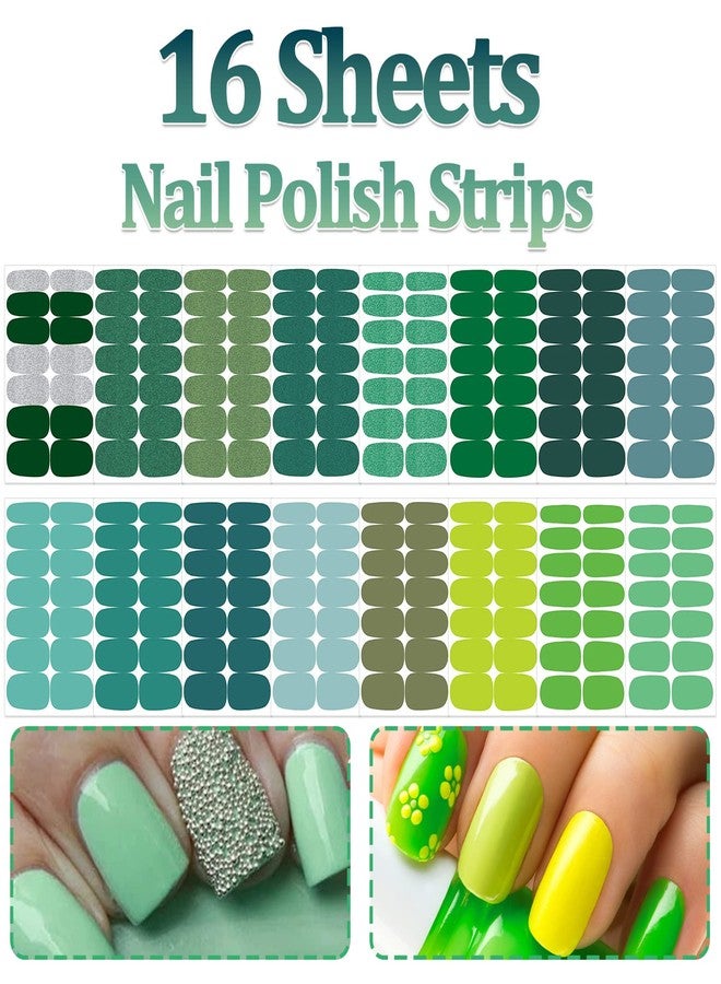 SILPECWEE Green Nail Wraps Spring Nail Polish Strips for Women Solid Color Self Adhesive Nail Polish Stickers Gel Nail Strips Fingernail Manicure Sticker with 1pc Nail File (16 Sheets) - Image 2
