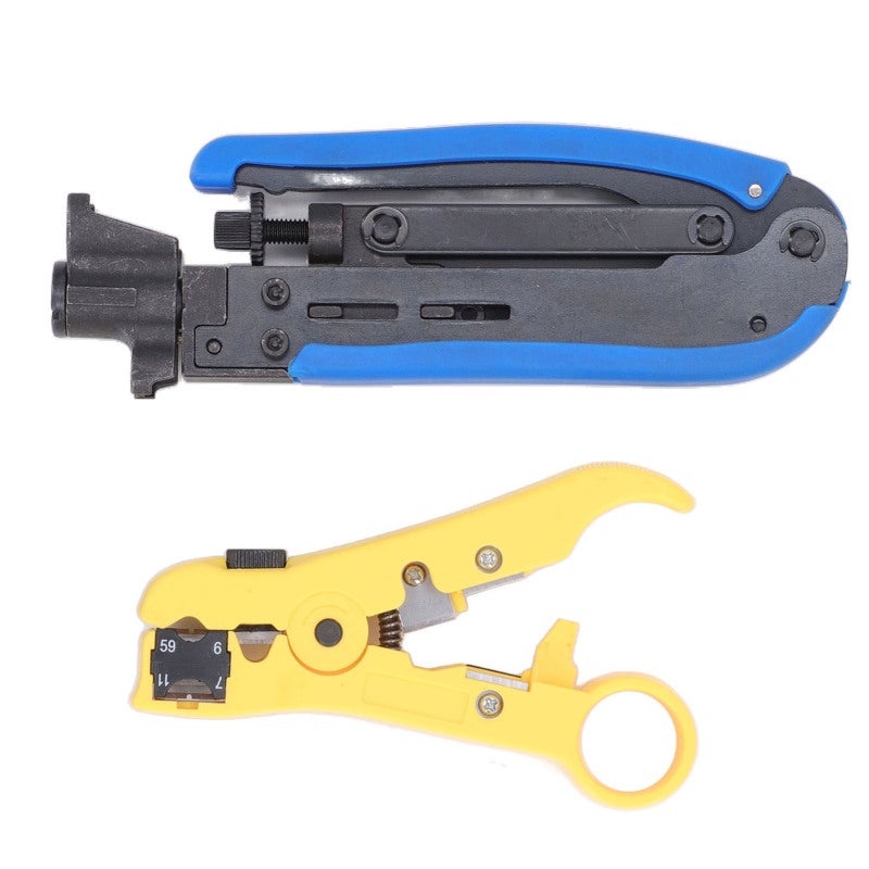 Coaxial Cable Crimping Tool Kit with Adjustable F Connector Compression - Crimping Pliers and Stripping Pliers Set for RG6 RG59 RG11 Satellite TV CCTV Installation - Image 1