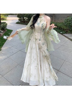 Generic 2024 Summer New Elegant Chinese Dress Halter Neck Printing Splicing Irregular Style Dress For Daily Wear Cheongsam  - Image 1