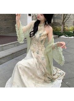Generic 2024 Summer New Elegant Chinese Dress Halter Neck Printing Splicing Irregular Style Dress For Daily Wear Cheongsam  - Image 2