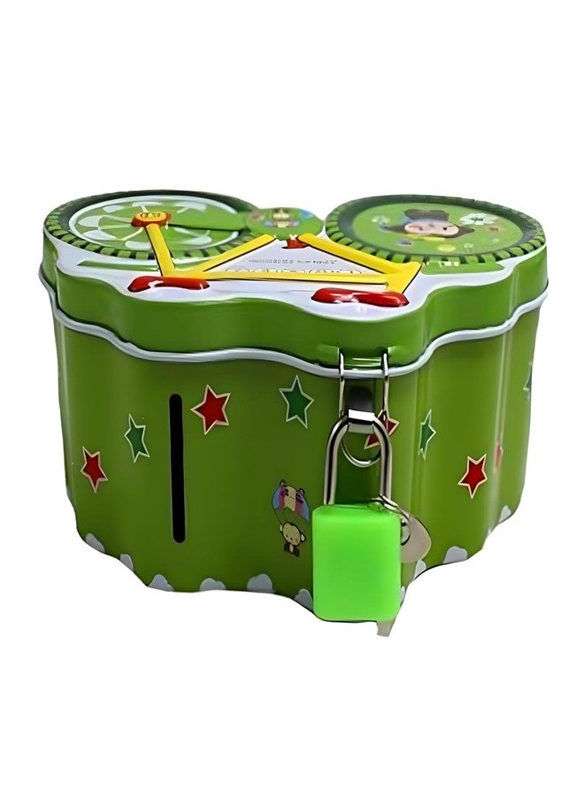 KAVYARA Kids Piggy Bank Coin Organizer Cycle Design Money Saving Bank for Coins & Cash Ideal for Saving Money (Green) - Image 4