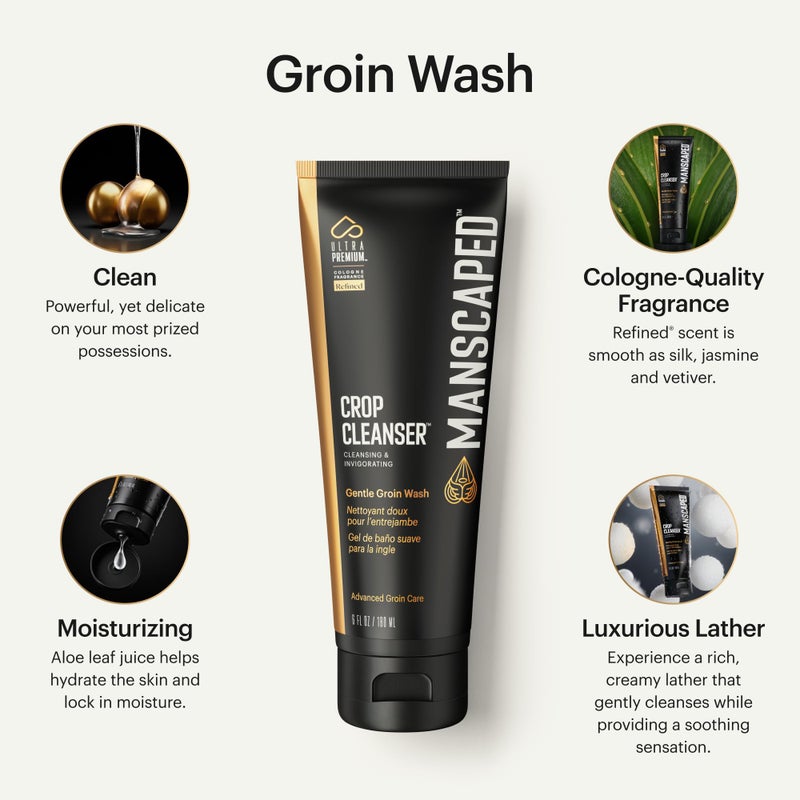 MANSCAPEDÂ® Crop CleanserÂ® Groin Wash, Menâ€™s UltraPremium Invigorating Formula for Below-The-Waist Cleaning, Refreshing Shower Gel For Men Infused with Vitamin E and Aloe, Vegan body wash (6 oz) - Image 2