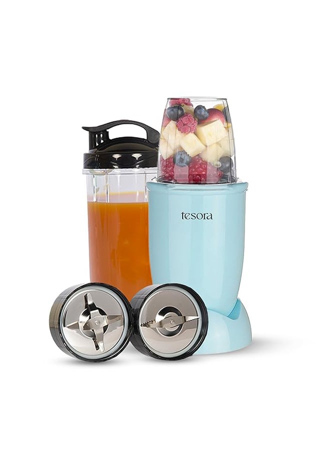 Tesora Nutri-Flash 400W Mixer(Blue)| Grinder & Blender | 2 Jar with to-Go-Lid | Serrated and Cross Blade with Detachable Base | Ss Finish  - Image 1
