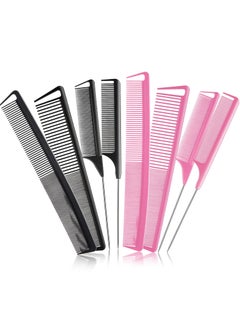 Patelai 8 Pieces Fine Tooth Rat Tail Combs for Women Parting Carbon Fiber Teasing Styling and Cutting Comb Fiber Pintail Hairdressing Supplies for Braids Salon Home Black and Pink 