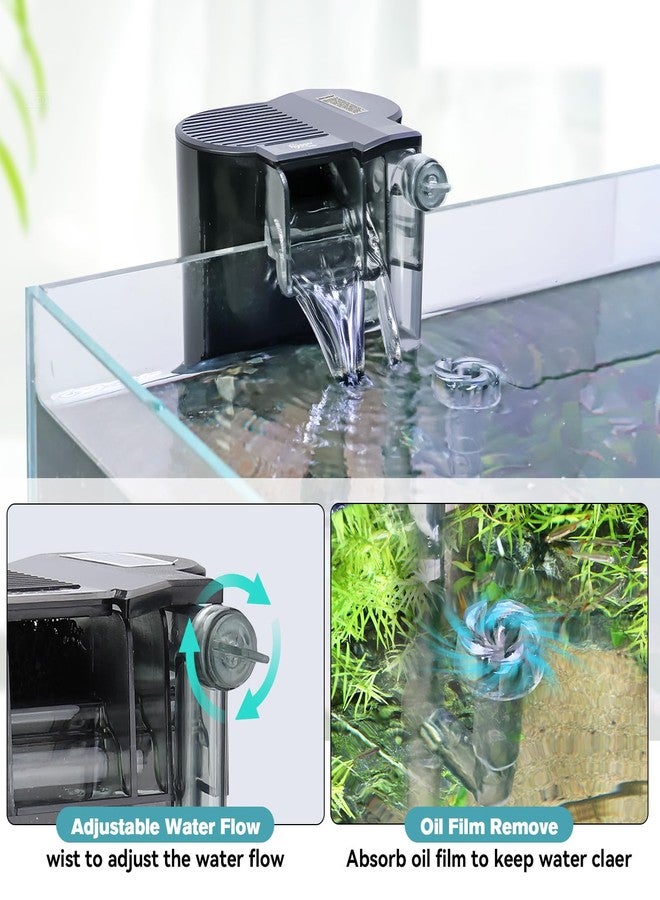 hygger Hang On Back Aquarium Filter, Small Fish Tank Filter Waterfall Filtration System, Adjustable Water Flow with Surface Skimmer, Replaceable Sponge Quiet Hanging Filter for Tank Up to 5 Gal - Image 5
