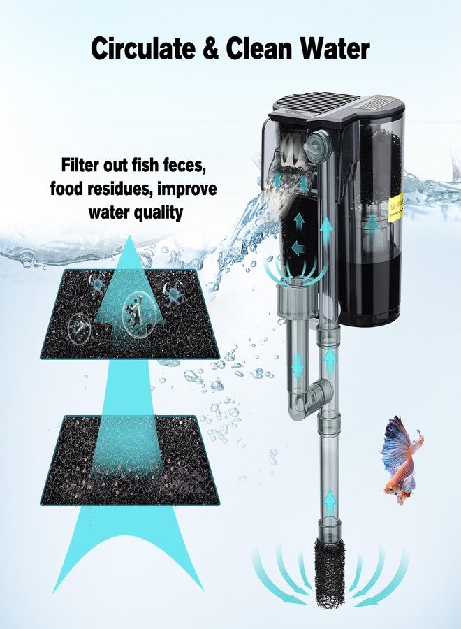 hygger Hang On Back Aquarium Filter, Small Fish Tank Filter Waterfall Filtration System, Adjustable Water Flow with Surface Skimmer, Replaceable Sponge Quiet Hanging Filter for Tank Up to 5 Gal - Image 3