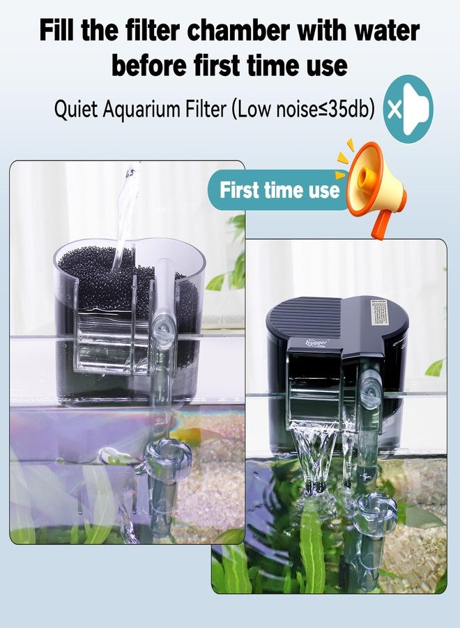 hygger Hang On Back Aquarium Filter, Small Fish Tank Filter Waterfall Filtration System, Adjustable Water Flow with Surface Skimmer, Replaceable Sponge Quiet Hanging Filter for Tank Up to 5 Gal - Image 4