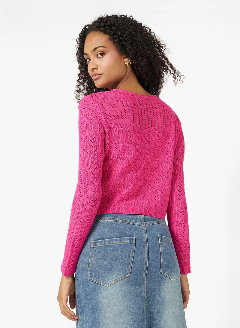 Ginger Knitted Openwork Detail Cardigan