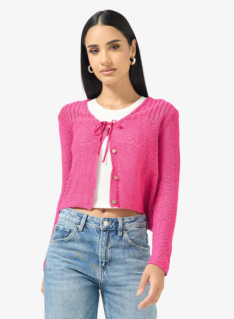 Ginger Knitted Openwork Detail Cardigan
