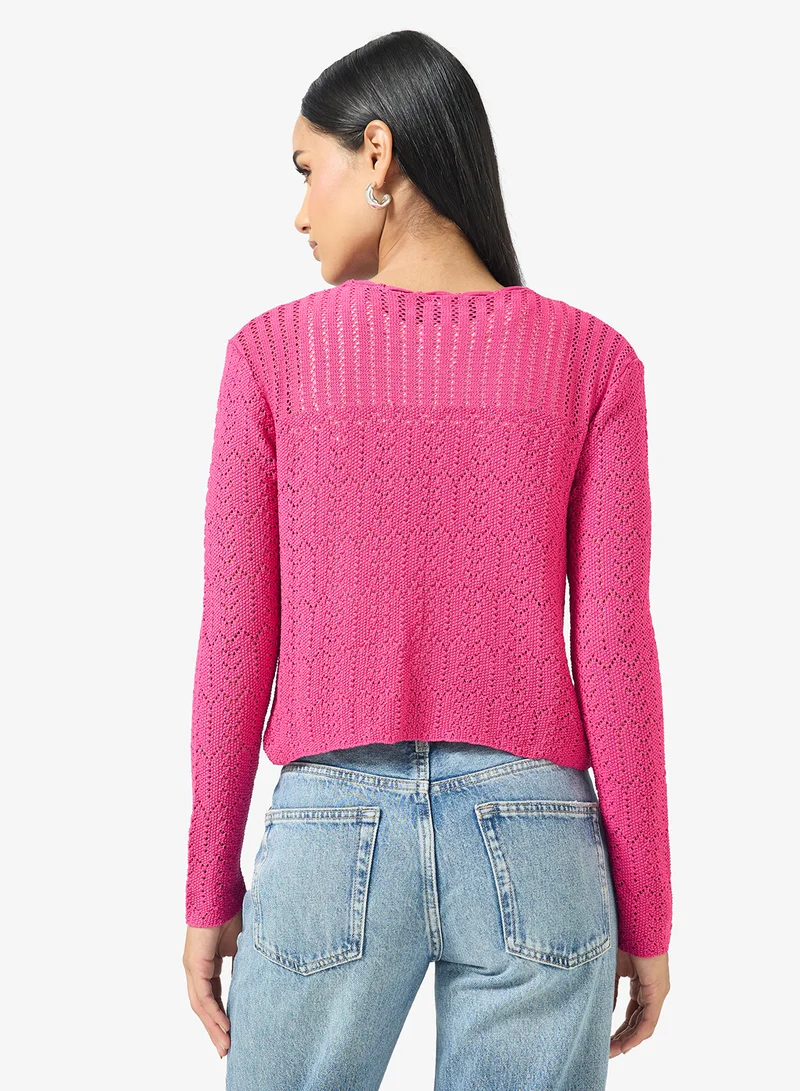Ginger Knitted Openwork Detail Cardigan