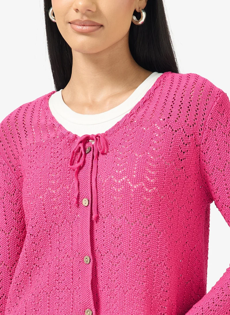 Ginger Knitted Openwork Detail Cardigan
