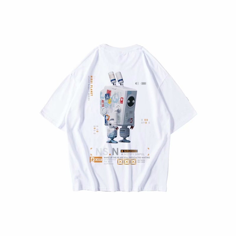 T18 polyester printed short sleeve T-shirt M-8XL Hong Kong style oversize European and American hip hop T-shirt plus size half sleeve fashion - Image 1
