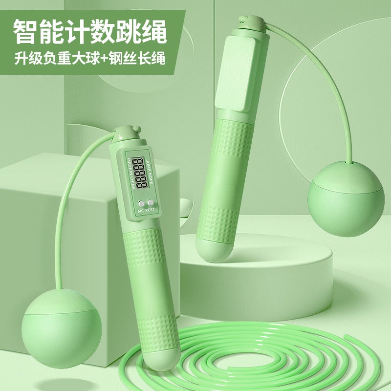Generic Cordless rope skipping fitness weight loss exercise special gravity counting model weight bearing ball professional fat burner no girl rope Green Ball + wire rope