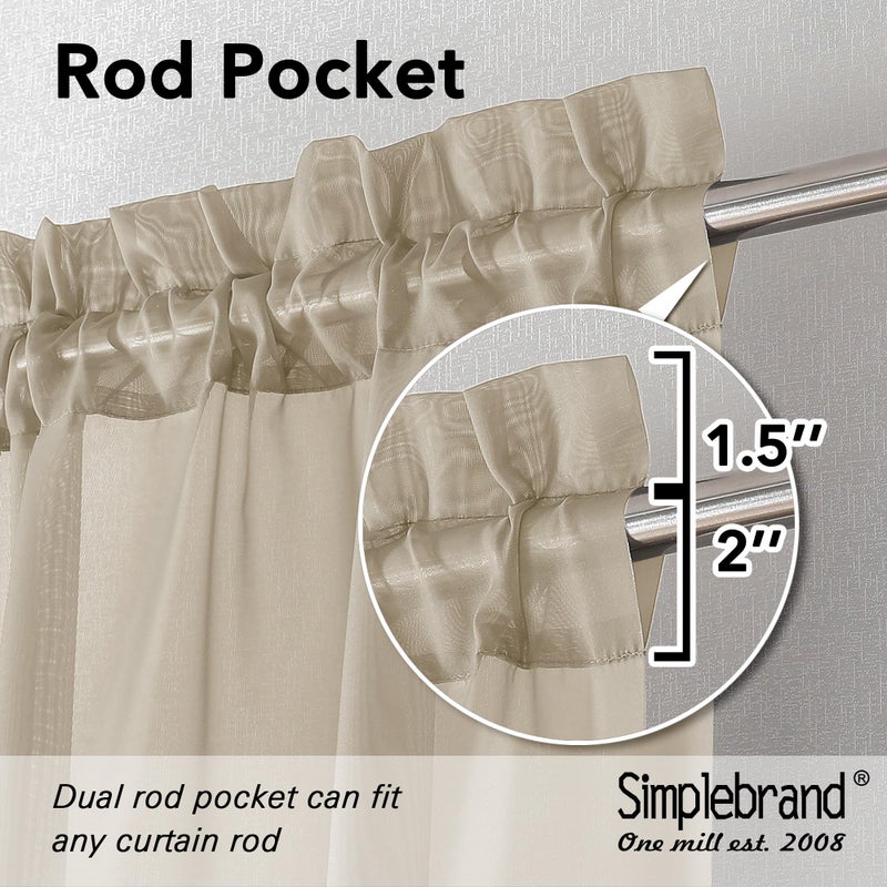 Simplebrand Taupe Sheer Curtains 63 Inch Length 2 Panels Rod Pocket Solid Color Kakhi Taupe Brown Window Sheer Curtain Panels Elegant Curtains & Drapes For Living Room Bedroom (42"" W X 63"" L) - Image 2