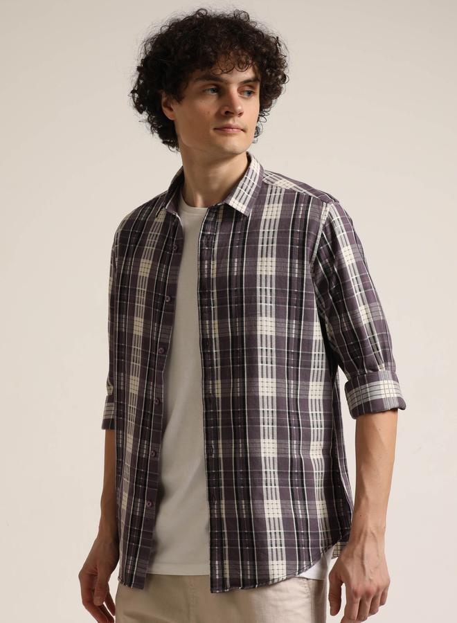 بوشيرت قميص مطبع بنمط مربعات وأكمام طويلة - Image 2