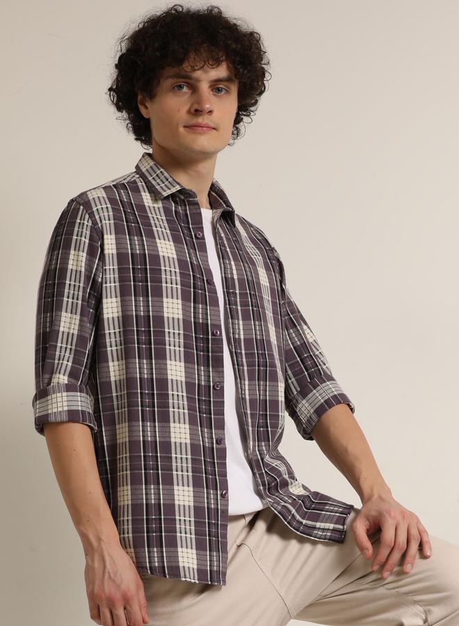 بوشيرت قميص مطبع بنمط مربعات وأكمام طويلة - Image 5