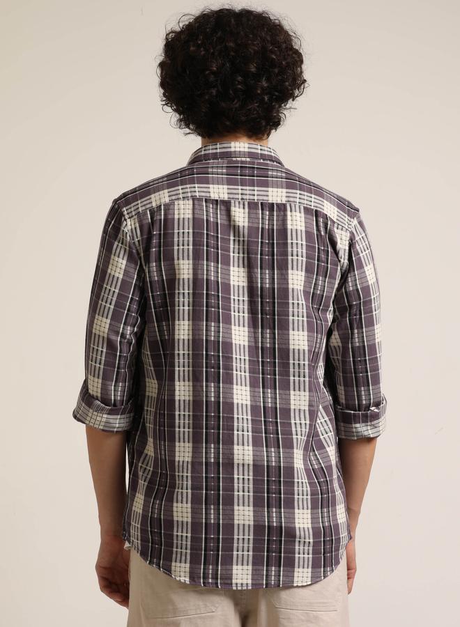 بوشيرت قميص مطبع بنمط مربعات وأكمام طويلة - Image 3