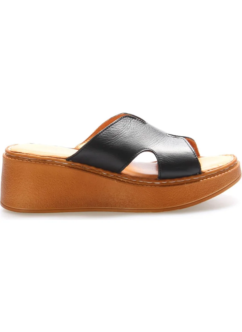 Fast Step Leather Women's Wedge Heel Slippers 972ZA1260