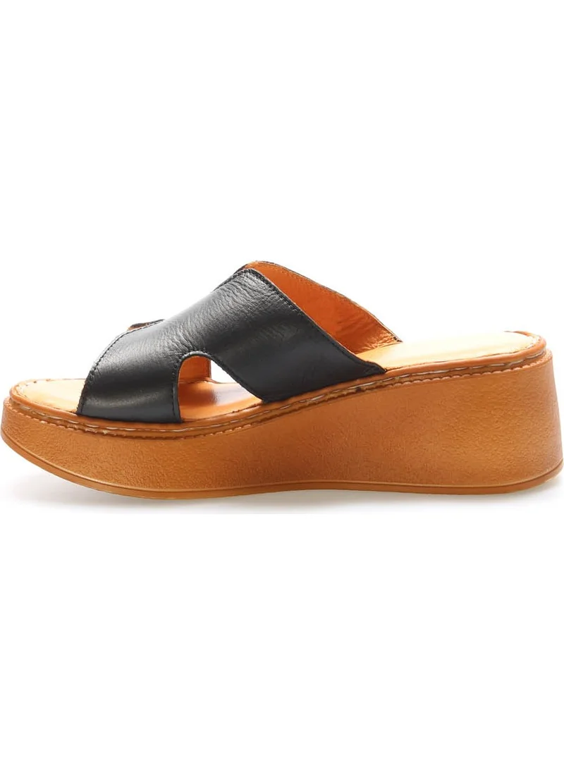 Fast Step Leather Women's Wedge Heel Slippers 972ZA1260