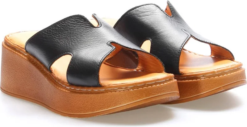 Fast Step Leather Women's Wedge Heel Slippers 972ZA1260