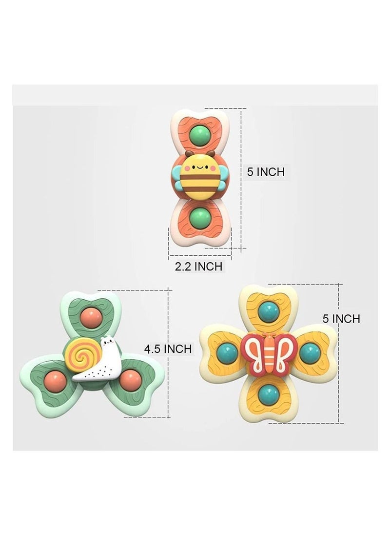 SYOSI - Baby Cup Spinner Toy with Suction Cup, Baby Bath Toys, Spinner Toys, Cartoon Spinning Suction Toys, Lovely Gift for Baby and Children BPA Free 3 Pack - Image 1