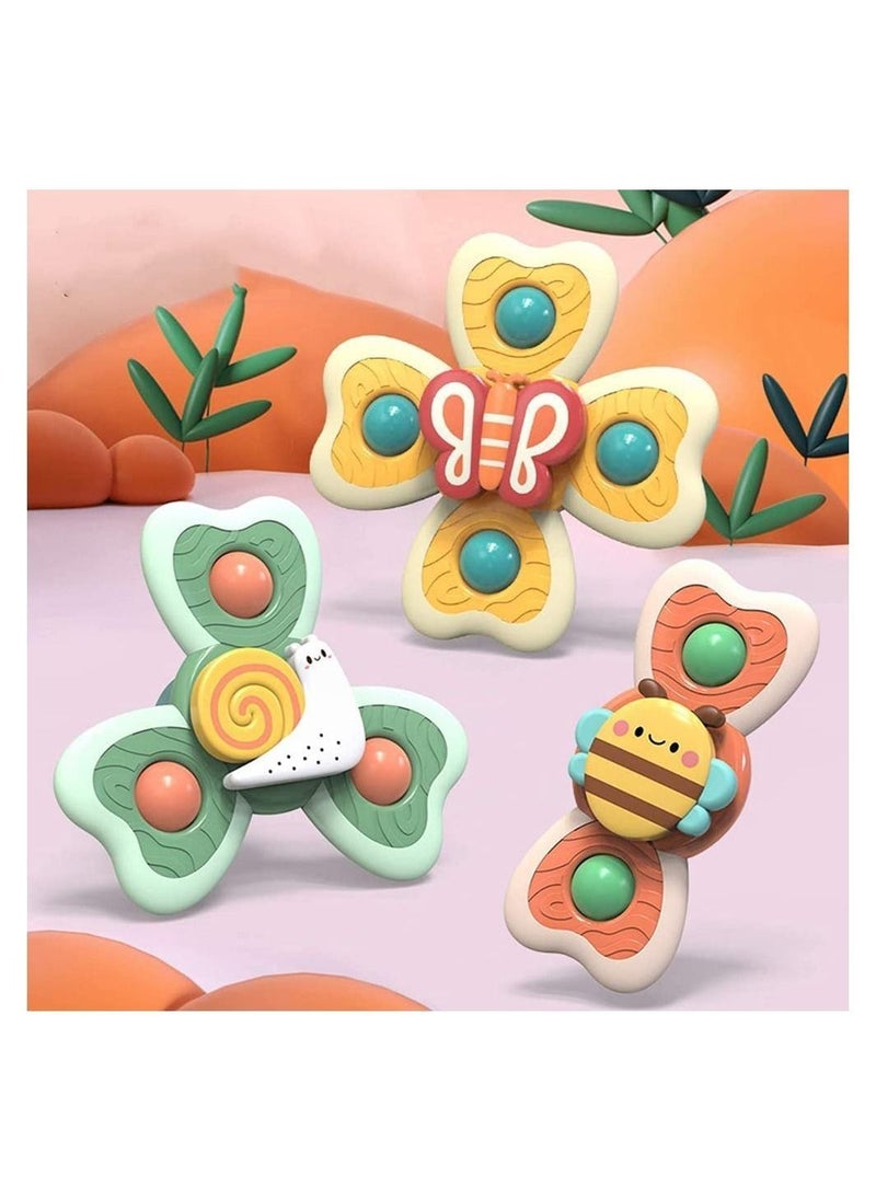 SYOSI - Baby Cup Spinner Toy with Suction Cup, Baby Bath Toys, Spinner Toys, Cartoon Spinning Suction Toys, Lovely Gift for Baby and Children BPA Free 3 Pack - Image 1