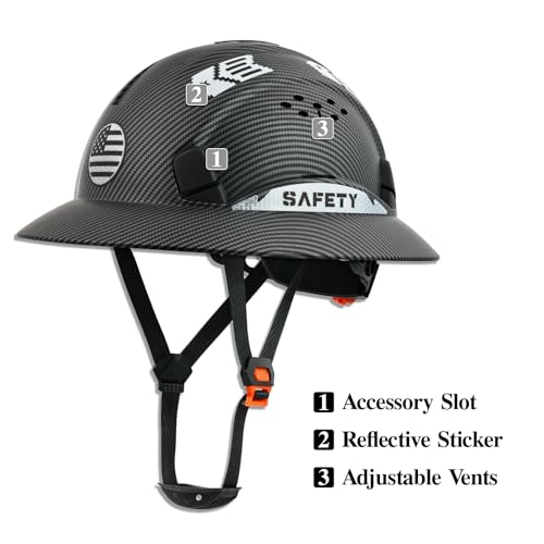 LOHASWORK Full Brim Hard Hat, Safety Helmet OSHA Approved, Cascos De Construccion, Vented Construction Hard Hat, 6 Point Suspension Adjustable Ratchet, Work Helmets for Men Women - Image 5