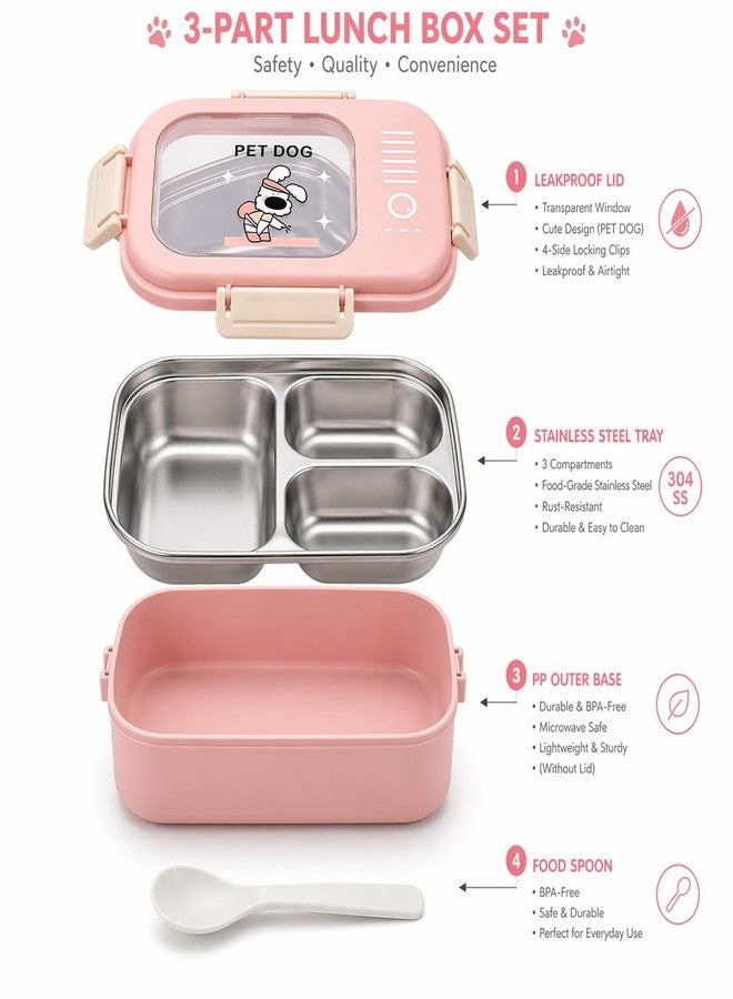 HETVIN 3 Compartment Stainless Steel Lunch Box for Kids & Adults, Leakproof Bento Lunch Box with Spoon, BPA Free Plastic Outer Box, Food Storage Container for School Office Travel - (Multicolor) - Image 4