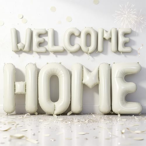 Togvu 40 Inch Beige WELCOME HOME Letter Balloon for Housewarming Party Decoraction Large Cream White HOME Foil Balloon Banner New Home Balloon Sign for Sweet Homecoming Celebration Welcome Home Baby Decor - Image 1