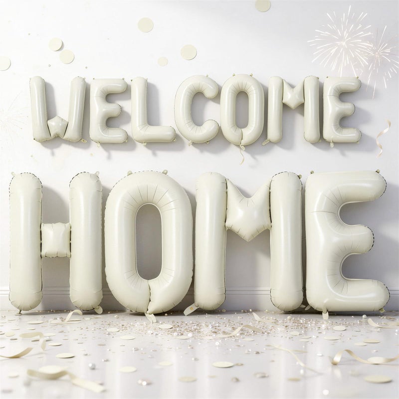 Togvu 40 Inch Beige WELCOME HOME Letter Balloon for Housewarming Party Decoraction Large Cream White HOME Foil Balloon Banner New Home Balloon Sign for Sweet Homecoming Celebration Welcome Home Baby Decor - Image 3