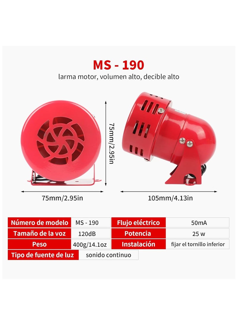 Industrial Engine Alarm Bell MS-190 Red Engine Alarm 220V 120DB Horn Continuous Sound Siren for Factory, Residential Area, Commercial Street - Image 2