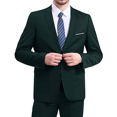 YFFUSHI Mens Slim Fit Blazer Jacket Two-Button Notched Lapel Casual Suit Jacket Dark Green - Image 3