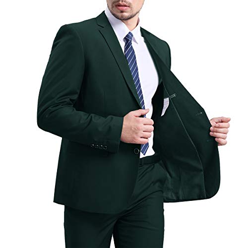 YFFUSHI Mens Slim Fit Blazer Jacket Two-Button Notched Lapel Casual Suit Jacket Dark Green - Image 5