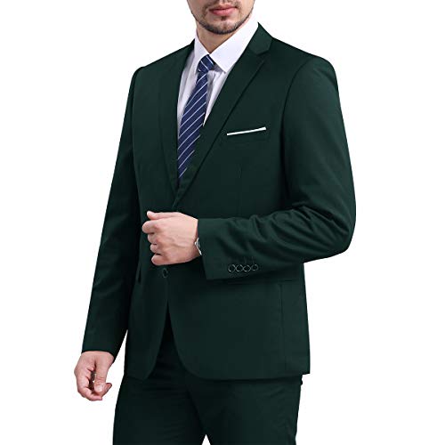 YFFUSHI Mens Slim Fit Blazer Jacket Two-Button Notched Lapel Casual Suit Jacket Dark Green - Image 2