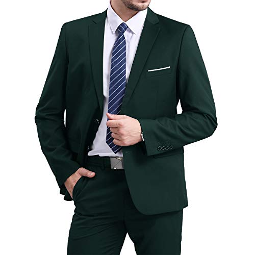 YFFUSHI Mens Slim Fit Blazer Jacket Two-Button Notched Lapel Casual Suit Jacket Dark Green - Image 4