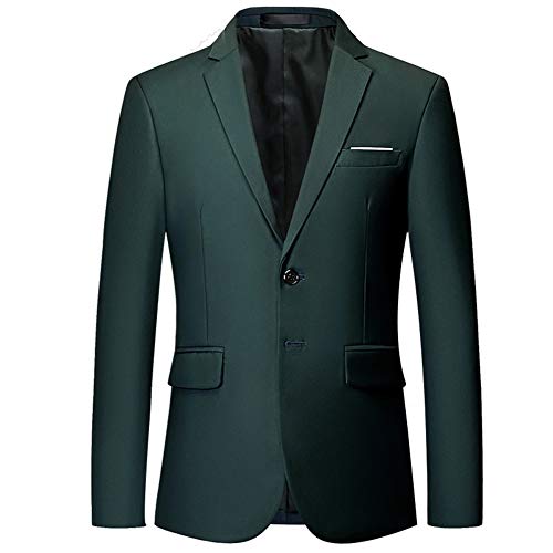 YFFUSHI Mens Slim Fit Blazer Jacket Two-Button Notched Lapel Casual Suit Jacket Dark Green - Image 1