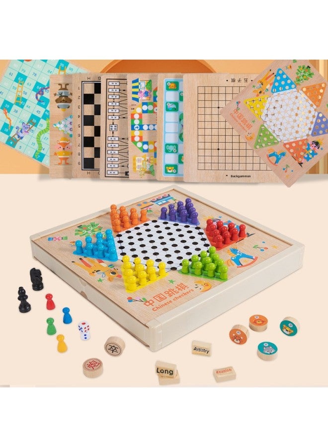 Ten-in-one Multi-functional Game Chess Checkers Flying Chess Backgammon Beasts Chess Children's Educational Wooden Toys For Students-Specifications:Chess Box Six In One (jump + Army + Elephant + Snake + Fly + Five) - Image 4