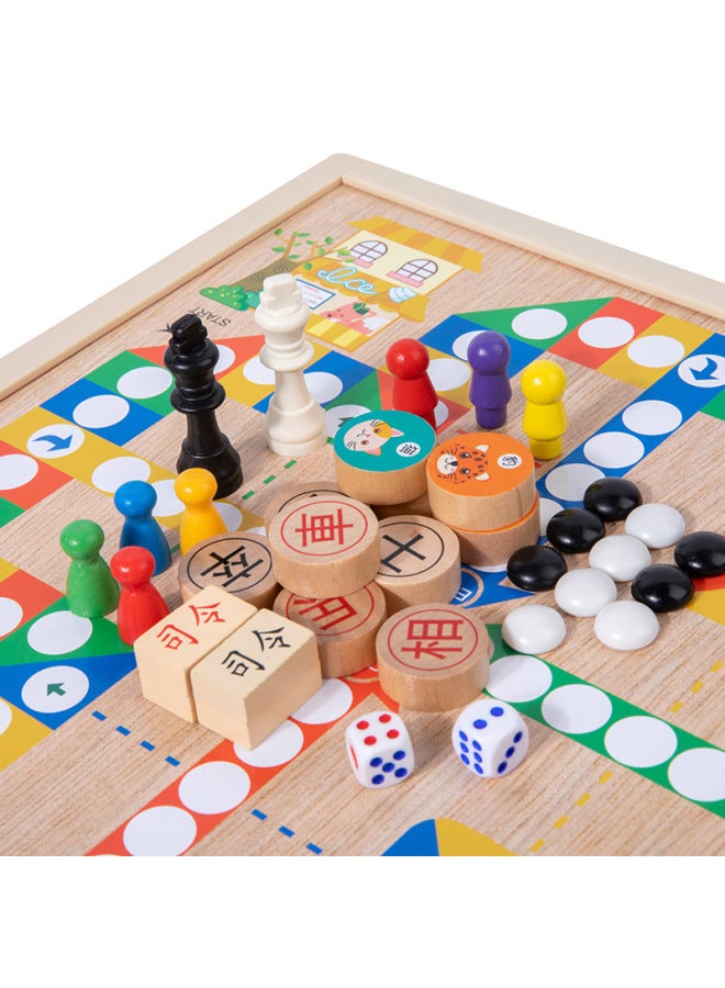 Ten-in-one Multi-functional Game Chess Checkers Flying Chess Backgammon Beasts Chess Children's Educational Wooden Toys For Students-Specifications:Chess Box Six In One (jump + Army + Elephant + Snake + Fly + Five) - Image 5