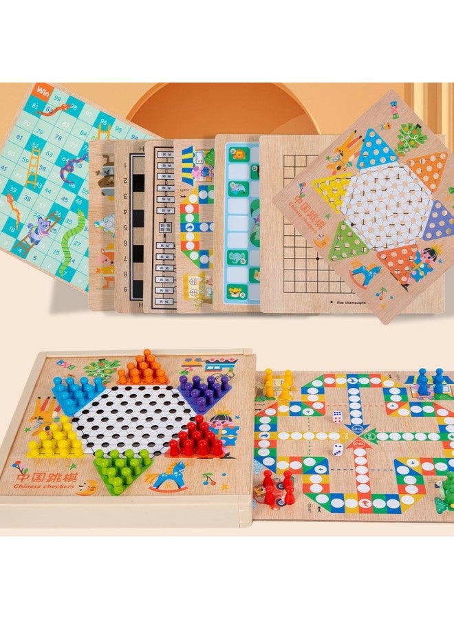 Ten-in-one Multi-functional Game Chess Checkers Flying Chess Backgammon Beasts Chess Children's Educational Wooden Toys For Students-Specifications:Chess Box Six In One (jump + Army + Elephant + Snake + Fly + Five) - Image 3