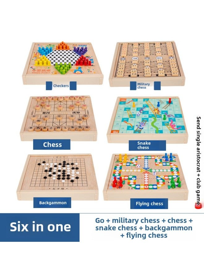 Ten-in-one Multi-functional Game Chess Checkers Flying Chess Backgammon Beasts Chess Children's Educational Wooden Toys For Students-Specifications:Chess Box Six In One (jump + Army + Elephant + Snake + Fly + Five) - Image 1