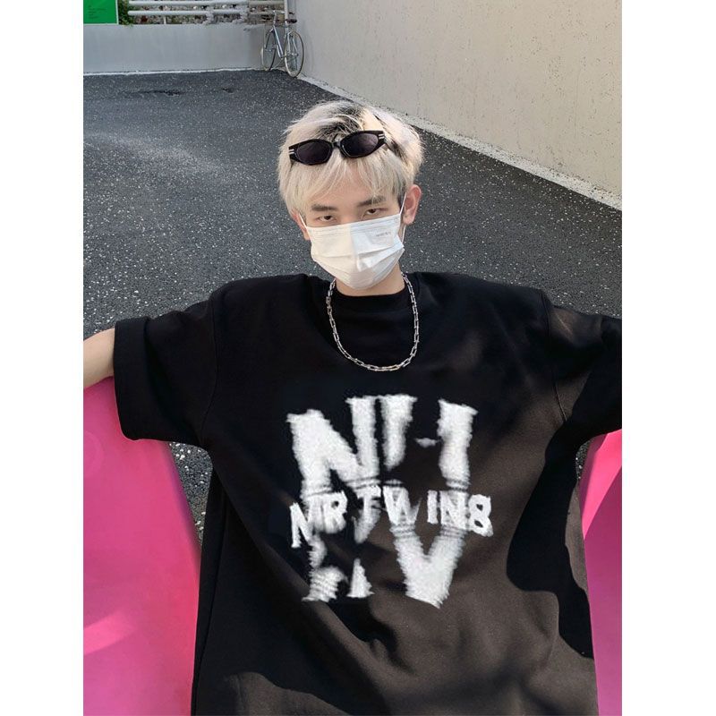200G American High Street Graffiti Letter Short Sleeve Cotton T-Shirt Men'S And Women'S Loose Fashion Brand Hip Hop Oversize T-Shirt - Image 2