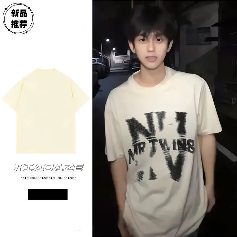 200G American High Street Graffiti Letter Short Sleeve Cotton T-Shirt Men'S And Women'S Loose Fashion Brand Hip Hop Oversize T-Shirt - Image 1