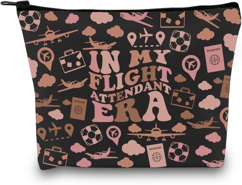 Flight Attendant Gift In My Flight Attendant Era Stewardess Aviation Travel Makeup Bag for Cabin Crew Hostess Aviation Gift (Flight Attendant Era Black)