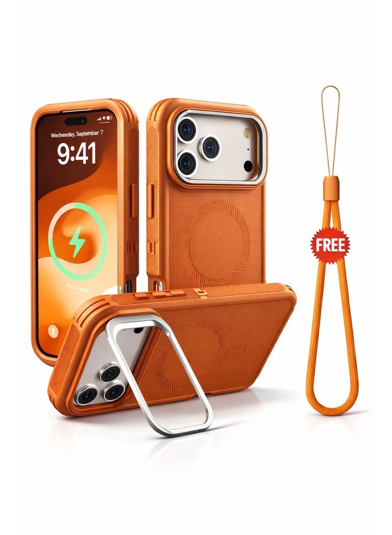 Neyecam Magnetic Rugged Case for iPhone 17 Pro Max with Lens Stand, Military Grade Shockproof Phone Case, MagSafe Compatible Protective Cover with Camera Guard & Built-in Magnet, Wireless Charging Support + Wrist Strap - Image 1