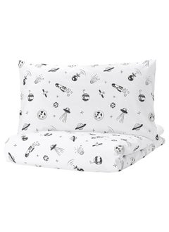 erorex Duvet cover and pillowcase, space white/black, 150x200/50x80 cm  - Image 1