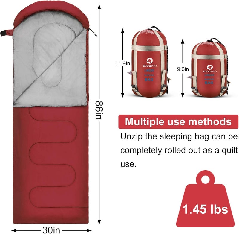 ECOOPRO Warm Weather Sleeping Bag - Portable, Waterproof, Compact Lightweight, Comfort with Compression Sack - Great for Outdoor Camping, Backpacking & Hiking-83 L x 30" W Fits Adults - Image 2