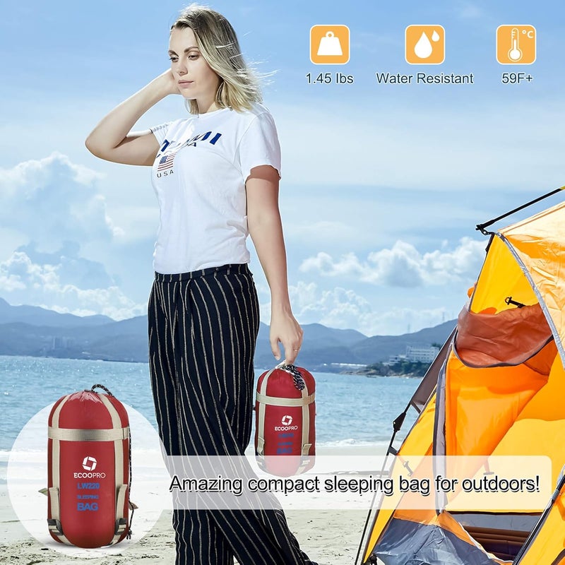 ECOOPRO Warm Weather Sleeping Bag - Portable, Waterproof, Compact Lightweight, Comfort with Compression Sack - Great for Outdoor Camping, Backpacking & Hiking-83 L x 30" W Fits Adults - Image 5