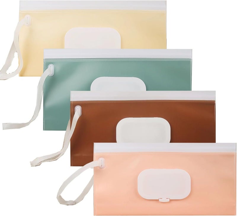 WedFeir 4pcs Baby Wipe Dispenser for Travel Portable Refillable Baby Wipes Container for Diaper Wipe Dispenser Reusable Travel Wet Wipe Pouch for Outdoor Camping Hiking - Image 1